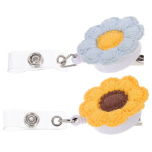 8 Pcs Retractable Badge Holder Felt Sunflower Shape Reel Clip