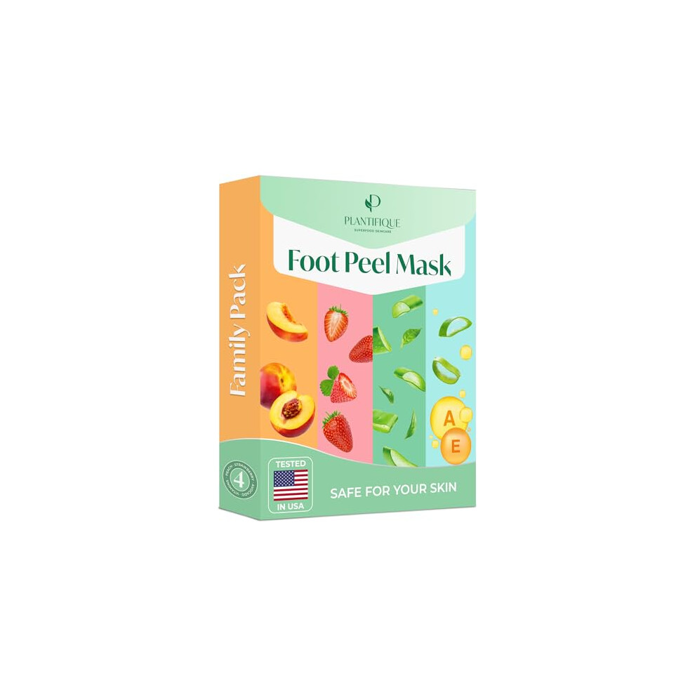 Plantifique Peach Foot Peel Mask ? 4 Pairs Exfoliating & Dermatologically Tested Foot Treatment, Removes Dead Skin & Repairs Heels For Soft Feet ? Mix