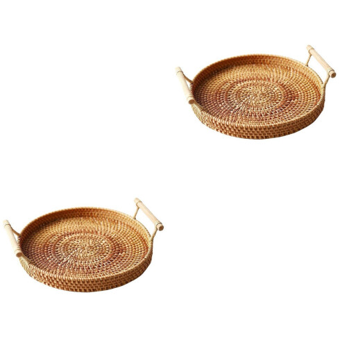2 Pcs Pastry Plate Rattan Snack 2