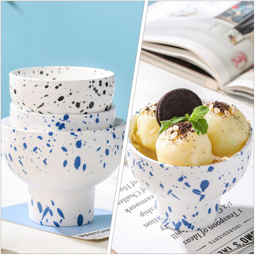2Pcs Blue Ceramic Ice Cream Cups and Footed Dessert Bowls 2