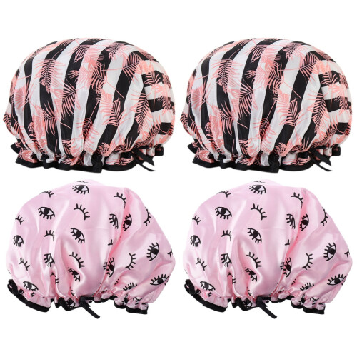 4 Pcs Waterproof Shower Hats Elastic Bathing Caps For Home Use 2