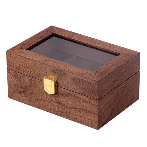 2Pcs Retro Brown Wooden Watch Storage Box Lockable Organizer Case