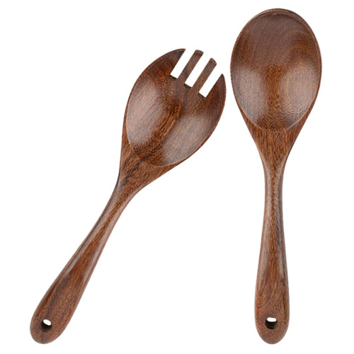 5Sets Wood Salad Serving Fork and Spoon Multipurpose Kitchen Utensils 2