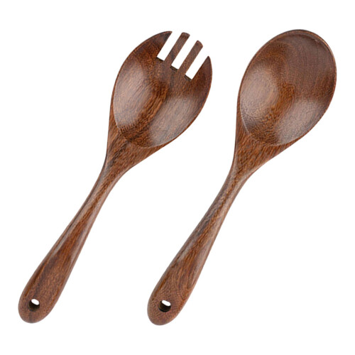 5Sets Wood Salad Serving Fork and Spoon Multipurpose Kitchen Utensils