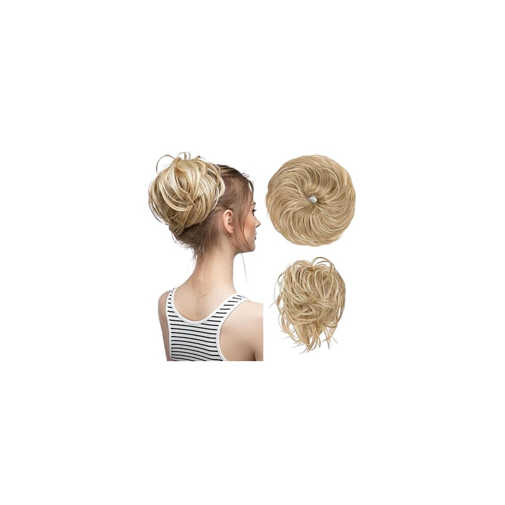 Unisex Messy Bun Hairpiece Clip In Hair Bun Tousled Updo Dirty Blonde Synthetic Chignon With Side Comb