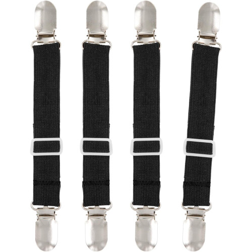 4Pcs Adjustable Bed Sheet Straps with Clips, Heavy Duty Elastic Holders for Secure Sheet Grip, Black 2
