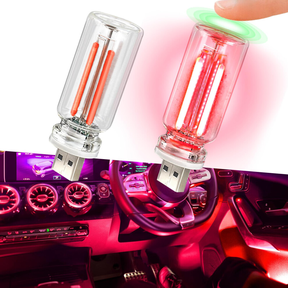 2Pcs Usb Car Interior Touch Dimmable Led Ambient Ing With Multicolor Retro Glass Lamp (Red) Light/Red 9070919965333