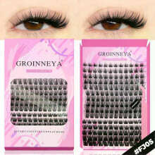 (15rows-FJ05) GROINNEYA DIY Lashes Extension Kit Individual Lashes Clusters Faux Mink Eyelash Extension Mix set with Lash Bond and Seal Makeup