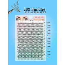 (MIX, 14P10DMIX) Individual Lashes 20-100D 280pcs Cluster Lashes Natural Look Mixed Tray DIY Eyelash Extension Volume Lash Clusters Eyelashes