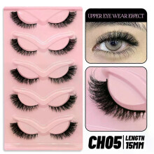(5 Pairs-CH05) GROINNEYA Cat Eye Lashes Faux Mink Eyelashes Natural long Winged End Eye Elongated Eyelashes Faux Cils Eyelashes Extension