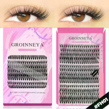(15rows-FH01) GROINNEYA DIY Lashes Extension Kit Individual Lashes Clusters Faux Mink Eyelash Extension Mix set with Lash Bond and Seal Makeup