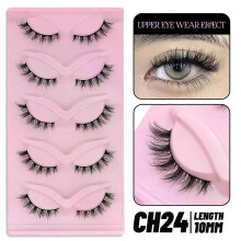(5 Pairs-CH24) GROINNEYA Cat Eye Lashes Faux Mink Eyelashes Natural long Winged End Eye Elongated Eyelashes Faux Cils Eyelashes Extension