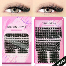 (15rows-FJ03) GROINNEYA DIY Lashes Extension Kit Individual Lashes Clusters Faux Mink Eyelash Extension Mix set with Lash Bond and Seal Makeup