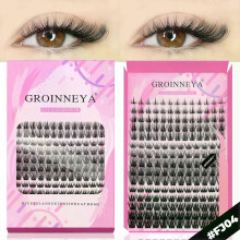 (15rows-FJ04) GROINNEYA DIY Lashes Extension Kit Individual Lashes Clusters Faux Mink Eyelash Extension Mix set with Lash Bond and Seal Makeup