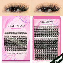 (15rows-FJ06) GROINNEYA DIY Lashes Extension Kit Individual Lashes Clusters Faux Mink Eyelash Extension Mix set with Lash Bond and Seal Makeup