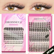 (15rows-FJ09) GROINNEYA DIY Lashes Extension Kit Individual Lashes Clusters Faux Mink Eyelash Extension Mix set with Lash Bond and Seal Makeup