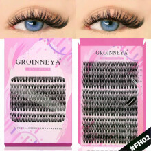 (15rows-FH02) GROINNEYA DIY Lashes Extension Kit Individual Lashes Clusters Faux Mink Eyelash Extension Mix set with Lash Bond and Seal Makeup