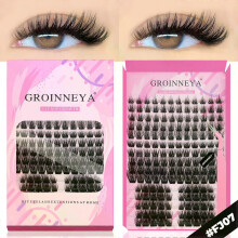 (15rows-FJ07) GROINNEYA DIY Lashes Extension Kit Individual Lashes Clusters Faux Mink Eyelash Extension Mix set with Lash Bond and Seal Makeup