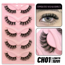 (5 Pairs-CH01) GROINNEYA Cat Eye Lashes Faux Mink Eyelashes Natural long Winged End Eye Elongated Eyelashes Faux Cils Eyelashes Extension