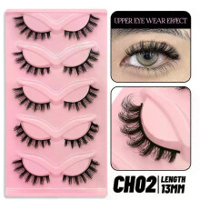 (5 Pairs-CH02) GROINNEYA Cat Eye Lashes Faux Mink Eyelashes Natural long Winged End Eye Elongated Eyelashes Faux Cils Eyelashes Extension