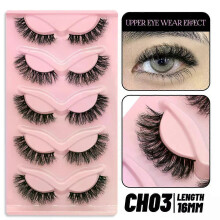 (5 Pairs-CH03) GROINNEYA Cat Eye Lashes Faux Mink Eyelashes Natural long Winged End Eye Elongated Eyelashes Faux Cils Eyelashes Extension