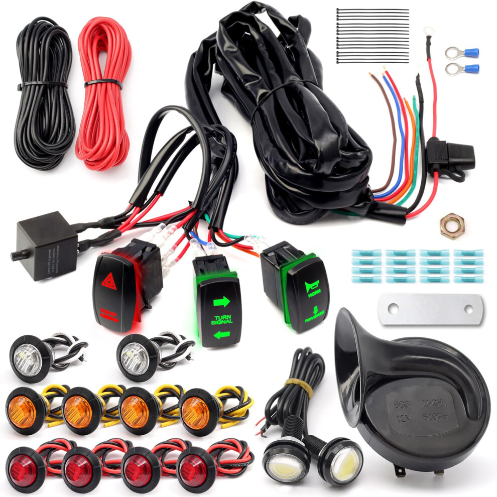 Universal Utv Atv Turn Signal Kit With Horn, Prewired Street Legal Blinker Set For Polaris Canam 9070919965937