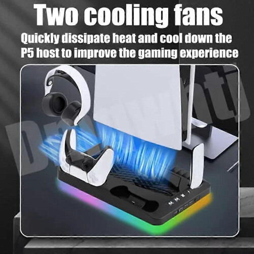 (Translucent Black) Saker Charging Base Cooling Bracket for Dual PS5 / PS5 Slim Controller 2