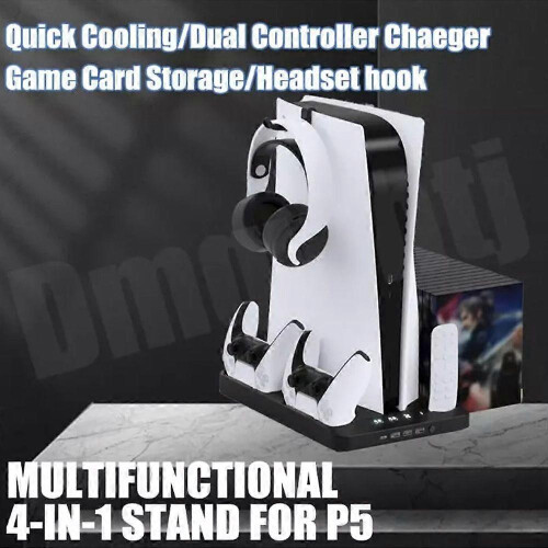 (Translucent Black) Saker Charging Base Cooling Bracket for Dual PS5 / PS5 Slim Controller 1