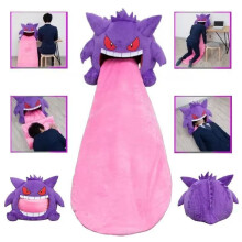 (Gengar Headpiece, 40cm) Pokemon Gengar Hooded Blanket 2 in 1 Wearable Plush Toy, Anime Sleep Pillow for Kids Adults Gift