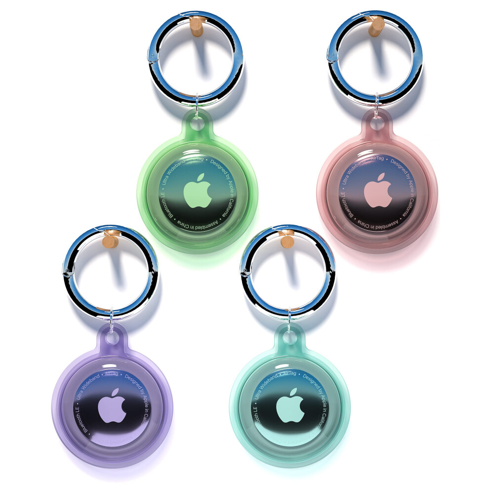 4 Pack Waterproof Holder With Keychain, Shockproof Case For Apple Airtag, Pet Tracking, Bags, Kids, Keys, Luggage Â Pink Purple/Green/Blue 9053599148609