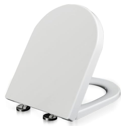 Soft Close DShape Toilet Seat with Quick Release, 360 Adjustable Hinges, Durable White PP Lid