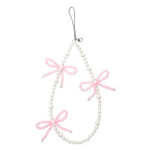 Phone Strap with Pearl Beads Pink Bow Charm Y2K Aesthetic Wristlet for Phone Bag, compatible with Airpods, Camera