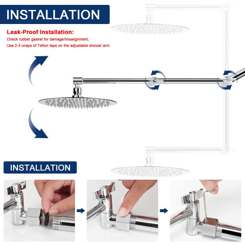 Adjustable Shower Arm Chrome 16 Inch, Solid Brass Extension with Adjustable Height and Angle 2