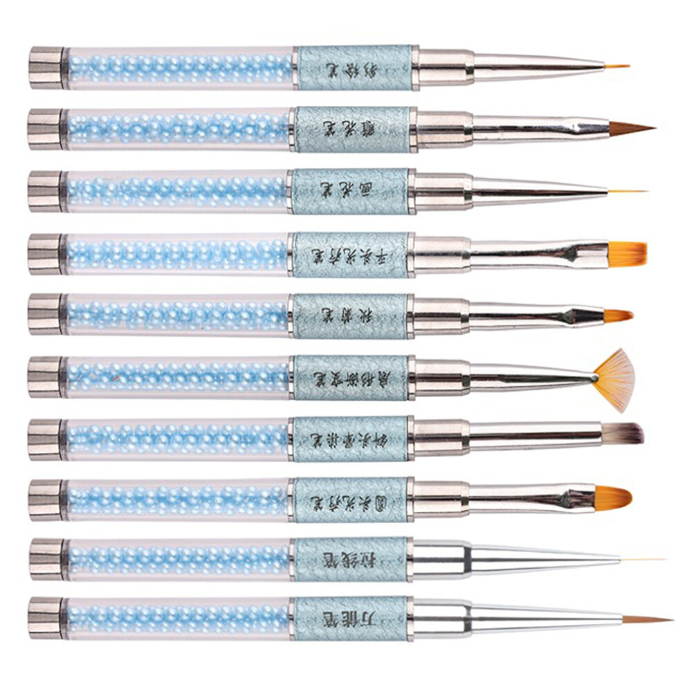 Happyyami Blue 20Pcs Nail Polish Brush And Dotting Pen Kit Durable Fiber Hair