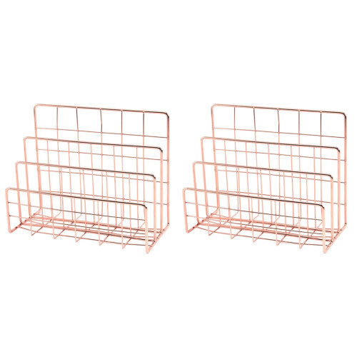 2Pcs Golden Metal File Organizer Rack Desktop Office Storage 2