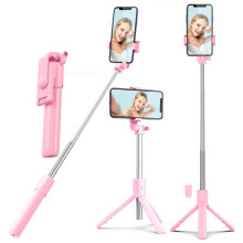 Selfie Stick Tripod 3 in 1 Bluetooth with Detachable Remote, Extendable Stand for iPhone and Samsung Pink