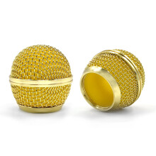 Microphone Replacement Grille for Shure SM58 BETA 58A, Gold 2 Pack, Durable Yellow Head for Clear Audio