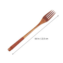 2Pcs Bamboo Wooden Dinner Forks Brown Kids Forks for Family Meals