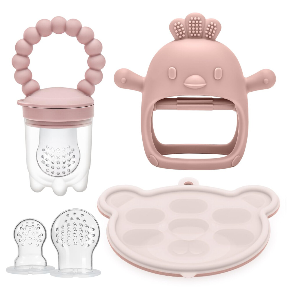 Cldy Baby Fruit Food Feeder & Mini Freezer Tray Combo, 4 Month+, Breastmilk Popsicle Freezer Molds For Baby Cooling Relief, Bpa Free Silicone Feeder