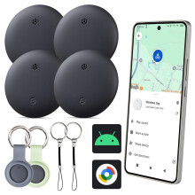 Bluetooth Tracker for Android Phones 4 Pack, IP66 Waterproof Smart Item Locator for Keys Luggage