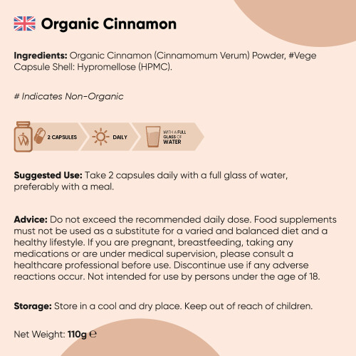 Organic Cinnamon Capsules 1000mg - 180 Capsules 1