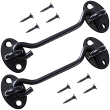Gate Latch and Barn Door Latch, RustResistant Black Hook and Eye Lock with Screws for Fence, Cabinet, Window