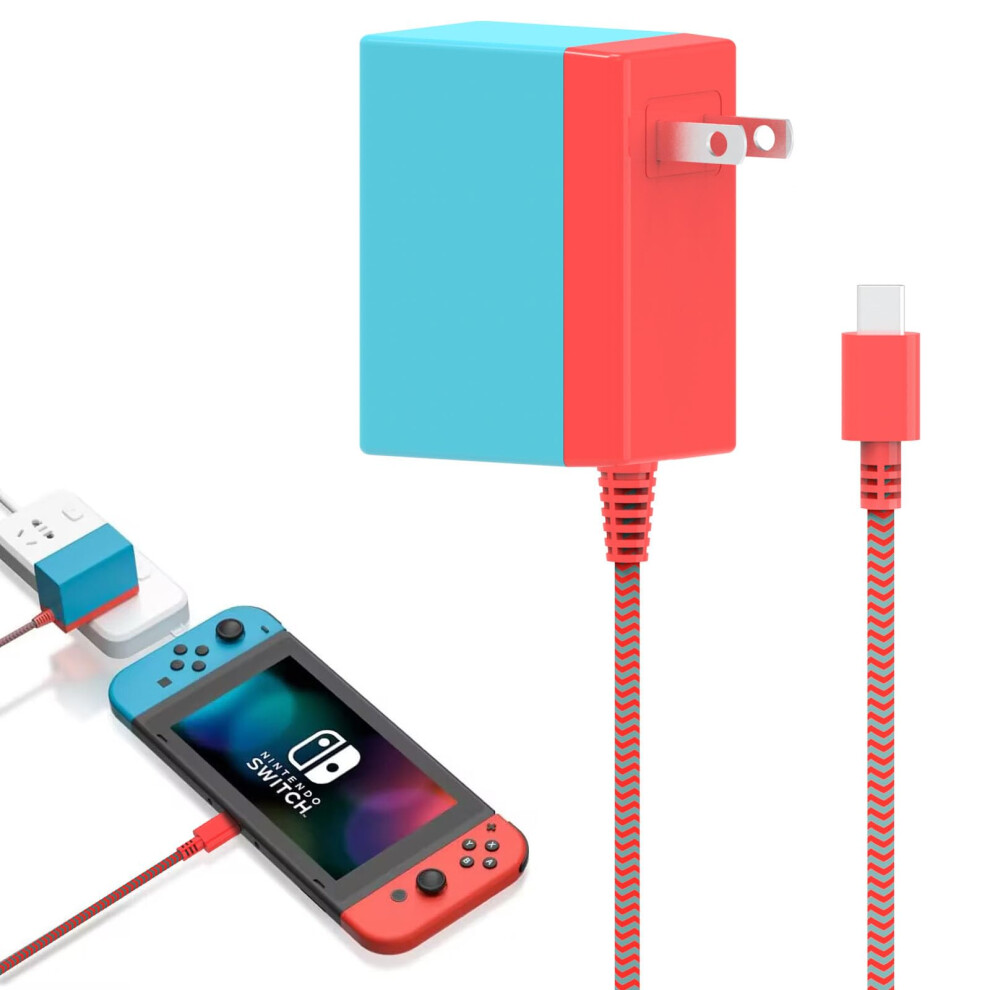 Charger For Nintendo Switch 39W Fast Charging Ac Adapter With 5Ft Usbc Cable, Tv Dock Compatible Red/Blue 9455672823258
