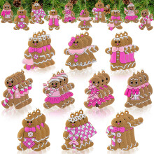 30 Pcs Christmas Gingerbread Ornaments Set, Pastel Pink Tree Decorations, PVC Pendant with Hanging Rope