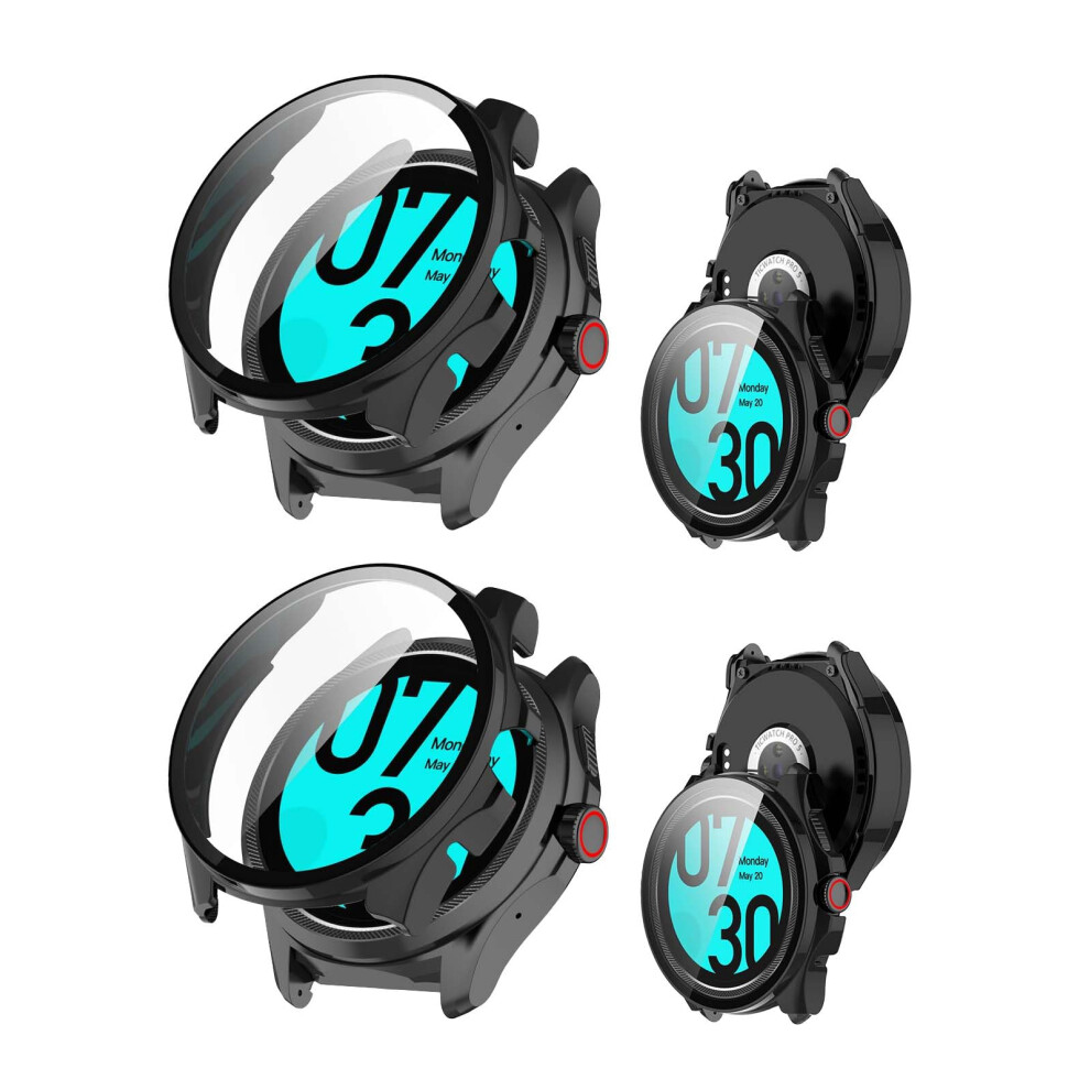Case With 9H Tempered Glass Screen Protector, Hard Pc Cover 2 Pack For Ticwatch Pro 5 Enduro Black 9070919967450