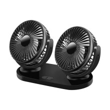 Car USB Fan Dual Head Cooling 3 Speed Adjustable Quiet Energy Saving Clip Mount Pure Black