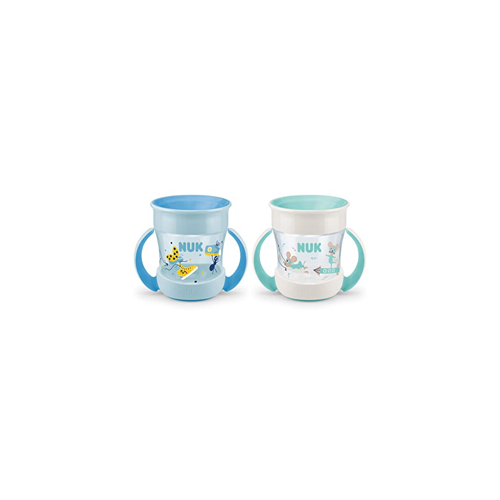 Nuk Blue/Turquoise Mini Magic Cup Sippy Cup 360? Anti-Spill Rim 6+ Months Easy Grip Handles Bpa-Free 160 Ml & 2 Count