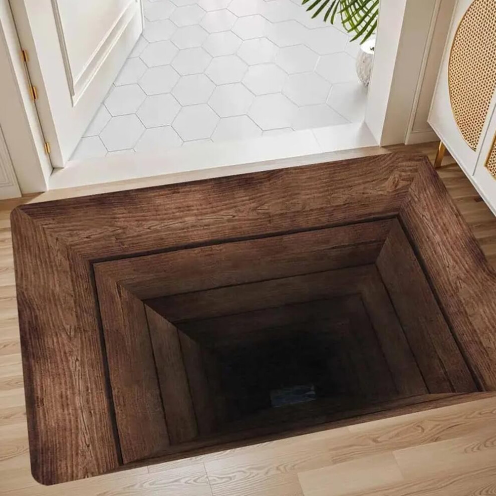 3D Optical Illusion Rug Marble Brick Hole Design NonSlip Velvet Area Carpet for Living Room Kids 60x90cm