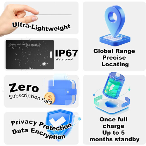 Wallet Tracker Card with Bluetooth, Dual Platform, Wireless Charging, Slim IP67 Waterproof Design 1