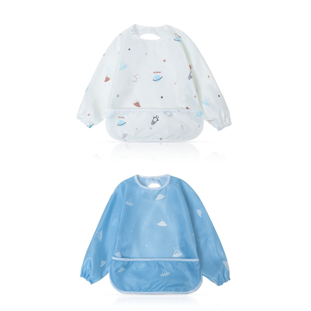 Little Dimsum Long Sleeves Toddler Weaning Bibs |Sleeved Baby Waterproof Feeding Coverall Set | Catching Food & Wipe Clean 6-36 Months